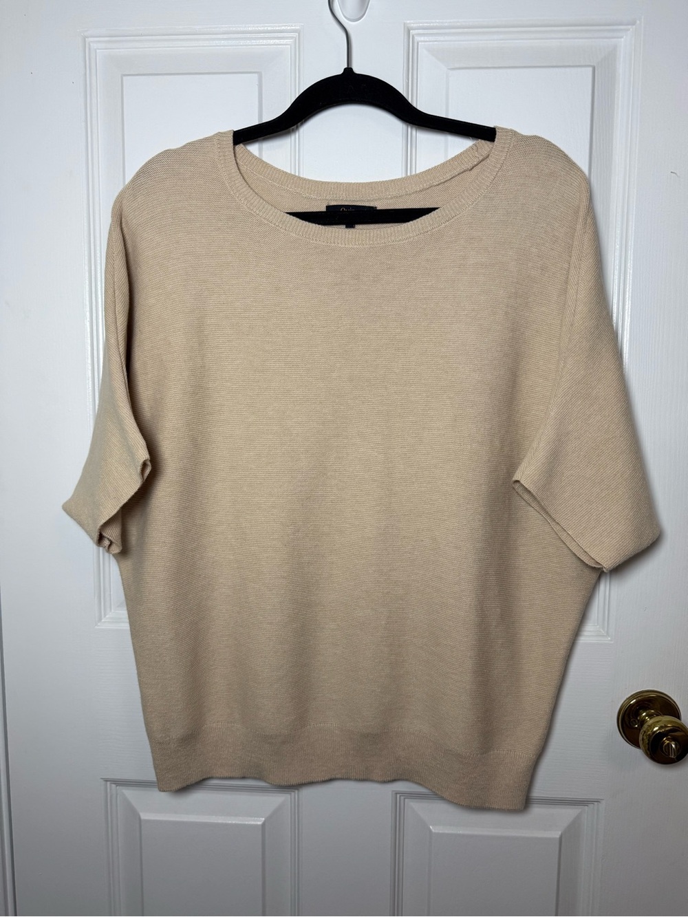 Quince Heather Oatmeal Cotton Cashmere Link-Stitch Short Sleeve Dolman Sweater L - Picture 6 of 10
